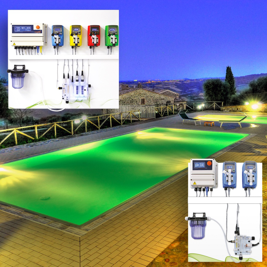 Sistema cloro pH per piscina pubblica o ad uso collettivo, piscina agriturismo, piscina hotel